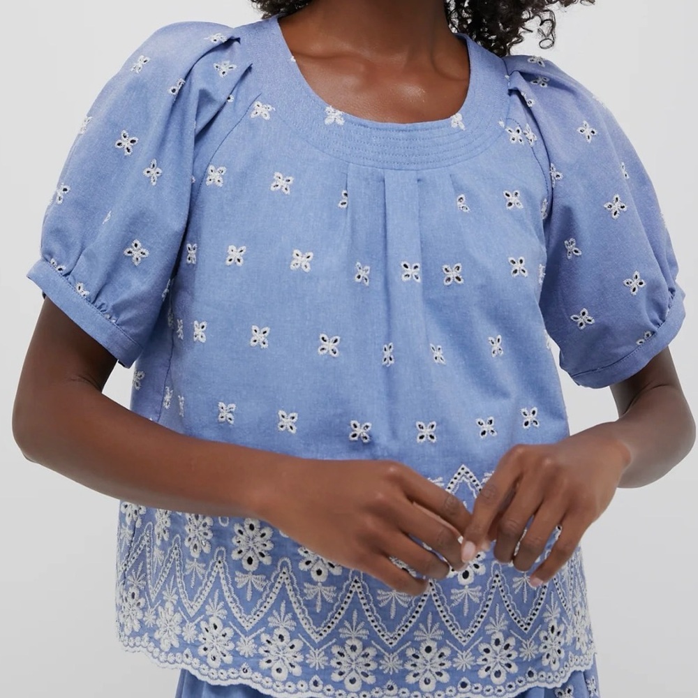 Tuckernuck Periwinkle Blue Eyelet Puff-Sleeve Blouse